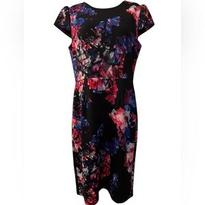 BETSEY JOHNSON PINK LABEL FLORAL ROSES SHEATH MIDI DRESS